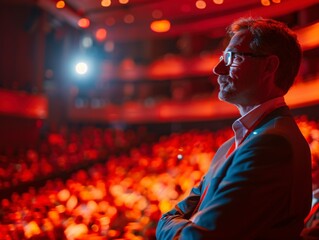 Dynamic Keynote Speaker at Conference with Engaged Audience in Packed Auditorium