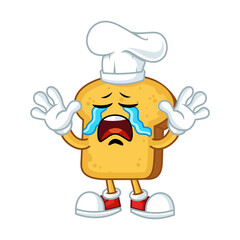 Cute cartoon toast bread chef crying. Suitable for food and beverage content.