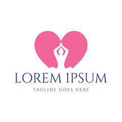 Human Relax Yoga Meditation with Love Heart Shape Icon Logo Illustration Design