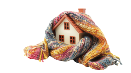 Warm house in a scarf on transparent background