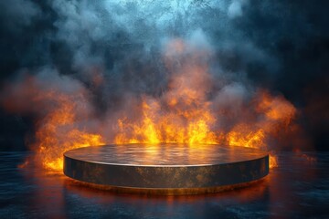 elegant gold podium on dark background with atmospheric smoke dramatic lighting and luxurious finish creating sense of prestige and accomplishment for award ceremony