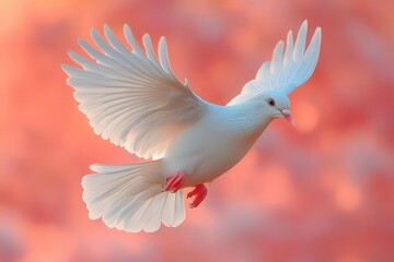 Obraz premium elegant white dove in midflight against ethereal pastel backdrop feathers catch soft light symbolizing peace and hope minimalist yet powerful composition