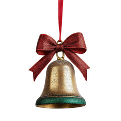 Sparkling Gold Christmas Bell with Red Bow