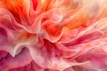 Fototapeta premium Abstract background of soft, flowing pink and orange fabric. The delicate texture and vibrant colors create a visually appealing and dreamy aesthetic.