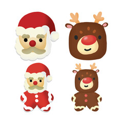 Santa Claus reindeer head and full body character design vector illustration
