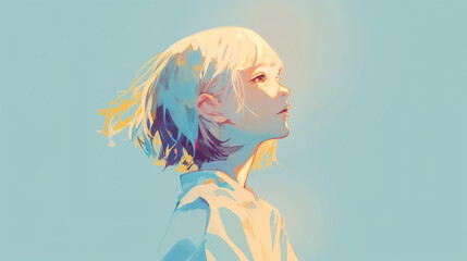 空を見上げる女性の横顔