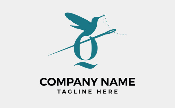 Humming bird logo design tailor sewing needle icon symbol element shape, Editable vector illustration.