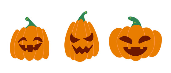 Set pumpkin on white background. Orange pumpkin with smile for your design for holiday Halloween. Vector illustration