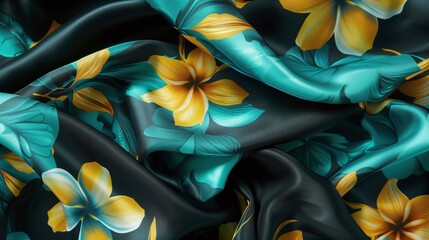 Floral Satin Fabric Resembling Bahamian Flag’s Color for National Celebration or Event Background