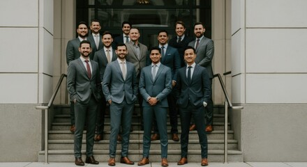 Men in suits standing on steps