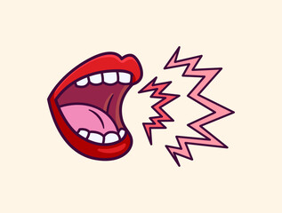 Vibrant Cartoon Vector Illustration of a Dynamic Open Mouth with Sound Waves Emitting, Perfect for Communication and Expression Themes