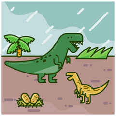 恐竜のティラノサウルス、ヴェロキラプトル