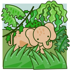 ジャングルに潜む野生動物のゾウ