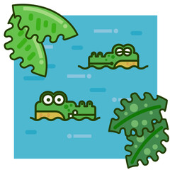 池の中に潜む野生動物のワニ