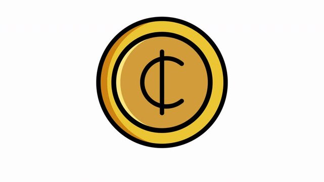 Animated, gold coin featuring cedi money symbol, ideal for financial concepts, currency exchange, Cedi, Ghana, african, economics, investment, banking, and savings.