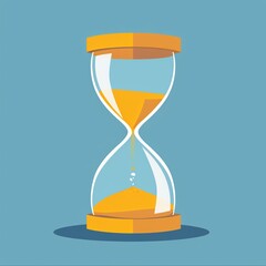 Vector illustration of an hourglass with golden sand flowing, symbolizing time management and the concept of passing time against a blue background.
