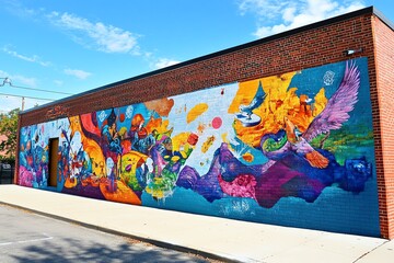 A vibrant side view of a wall mural showcasing educational insights and philosophical debates