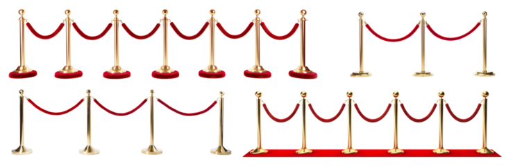 Set of stanchions with red velvet ropes, cut out
