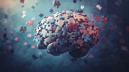 A conceptual image of a brain composed of puzzle pieces, symbolizing intelligence, creativity, and the complexity of thought