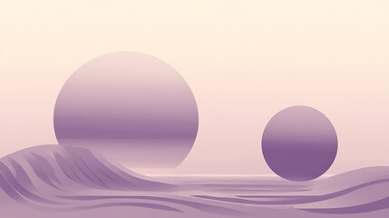 Tranquil Minimalist Geometric Forms in Lavender and Gray with Soft Horizon and Fog - Delicate Design Concept