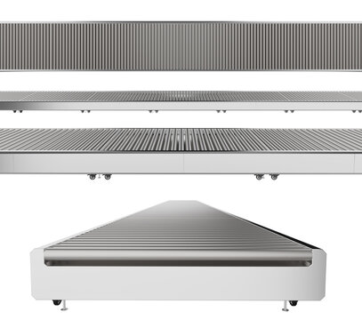 Set of empty conveyor belt in various angles isolated on white