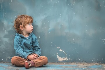 Fototapeta premium an autistic child sits near the wall