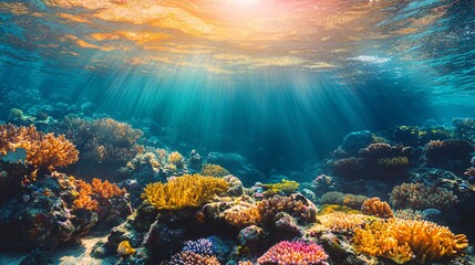 Fototapeta premium Sunlight Streaming Over Vibrant Coral Reef