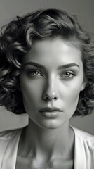 Fototapeta premium Timeless Beauty with Soft Curls in Classic Black and White Portrait
