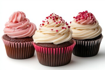 Cupcakes with pink frosting and red sprinkles 