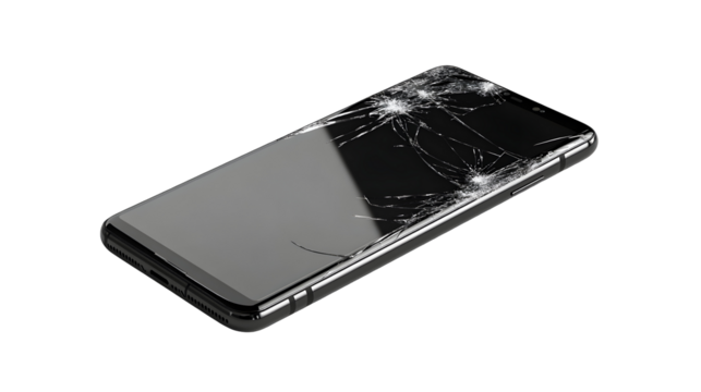 Mobile phone with a cracked screen