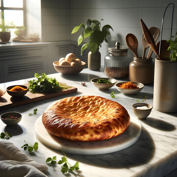 Fresh Paraoa Parai Bread on White Marble Counter