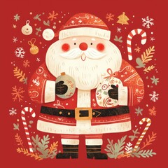 christmas card with santa claus and gifts