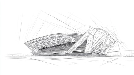 Fototapeta premium Line art illustration of an international stadium featuring a distinct architectural design