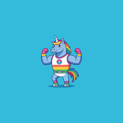 Unicorn Strong athlete. Magic pet bodybuilder with huge muscles