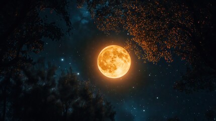 Majestic full moon on the dark nights sky