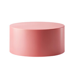 Pink cylindrical display pedestal with a smooth, solid surface, ideal for showcasing products or decorations. Perfect for minimalist presentations. Isolated on transparent background, png.