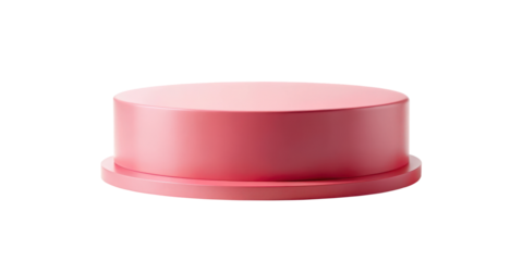 Pink cylindrical display pedestal with a circular base, designed for showcasing products or decorations. Add a stylish touch to any presentation setup. Isolated on transparent background, png.