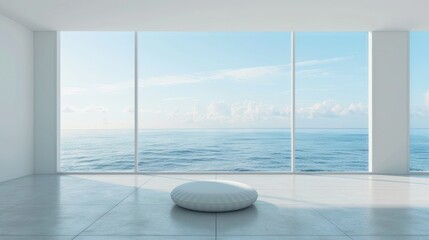 Beautiful and clean virtual background or backdrop for yoga, zen, meditation room space with serene and calm natural organic scenic outside ocean sea view