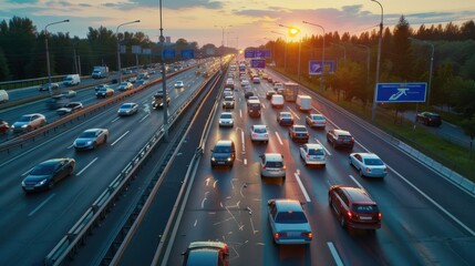 Busy highway scene after car accident. Concept Car Accident, Highway Scene, Traffic Jam, Emergency Response, Road Safety