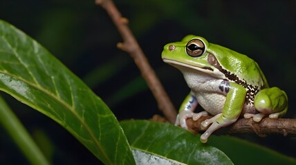 Naklejka premium frog on a leaf
