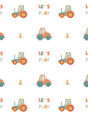 fun pattern with tractors for children's products on a white background