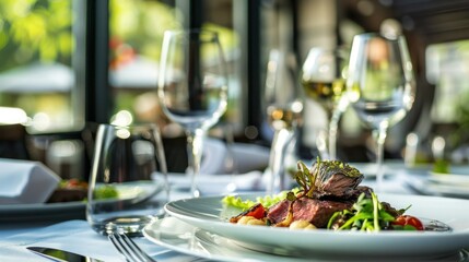 Luxury travel concept featuring fine dining in an exclusive fancy restaurant with exquisite cuisine and great service