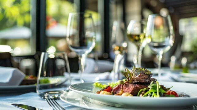 Luxury travel concept featuring fine dining in an exclusive fancy restaurant with exquisite cuisine and great service