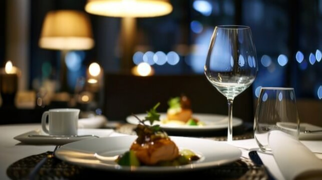 Luxury travel concept featuring fine dining in an exclusive fancy restaurant with exquisite cuisine and great service