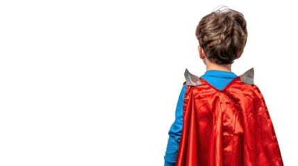 Superhero kid back view on transparent background