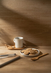 Cookies with coffee cup in the morning