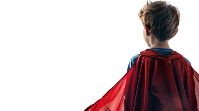 Superhero kid back view on transparent background