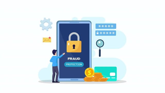 Animation video 2d clip 4k of fraud alert, hacker attack and web security