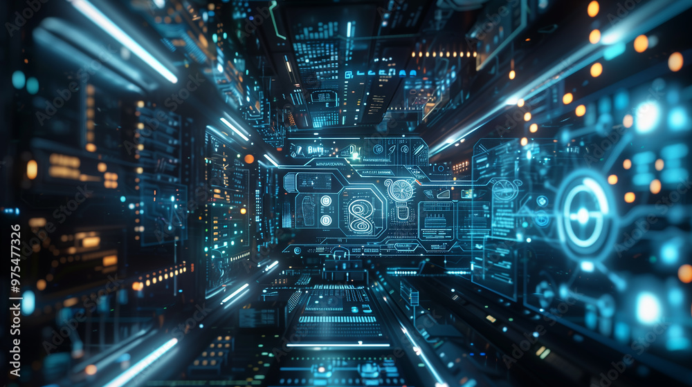 Poster futuristic artificial intelligence based digital business data statistics management technology visu