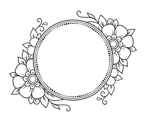 Frame in eastern tradition. Stylized with henna tattoos decorative pattern for decorating covers for book, notebook, casket, magazine, postcard and folder. Flower border in mehndi style.